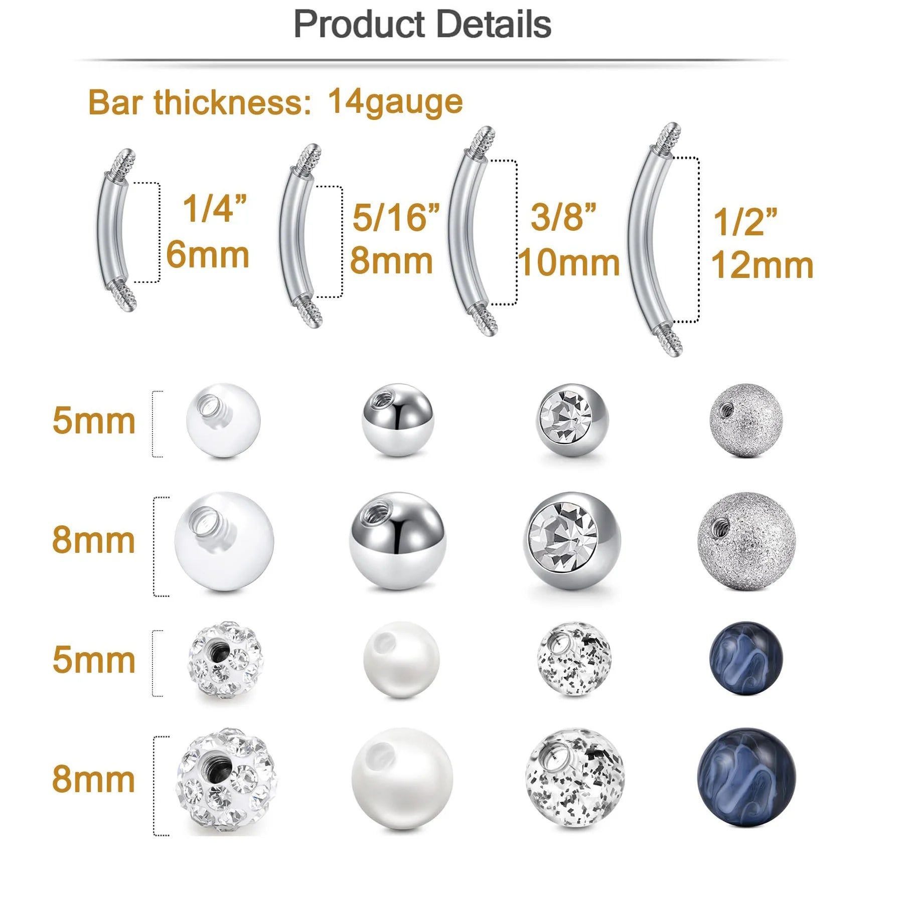 Surgical Steel Curved Barbell Set